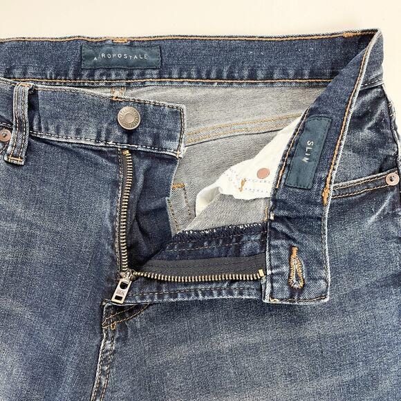 Aeropostale Mens Jeans Slim Dark Wash Destroyed Stretch Street Grunge Distressed - Picture 7 of 12